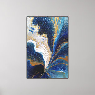 Toile Motifs bleus, dorés et blancs tourbillonnants – Ab