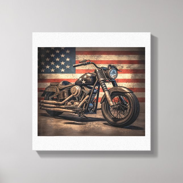 Toile Motorcycle USA Drapeau Retro Biker (Recto)