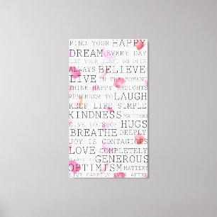 Toile Mots inspirants Pétales Roses