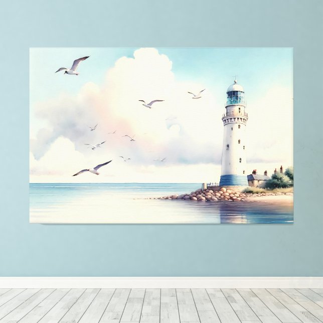 Toile Mouette de phare côtier Sérénité du ciel pastel (Insitu (Plancher de Bois))