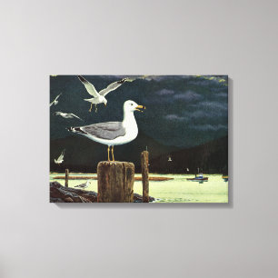 Toile Mouette Vintage Posée Sur Quai, Animaux Oiseaux Ma