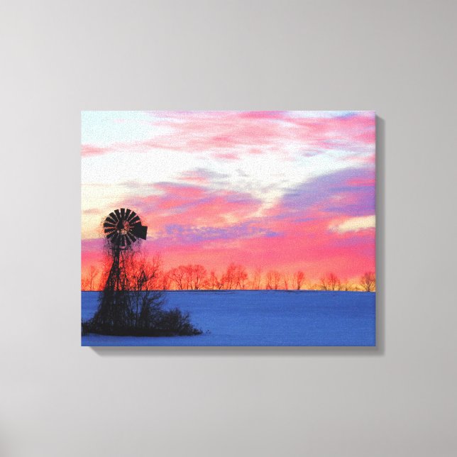 Toile Moulin à vent avec lever de soleil rose (Recto)