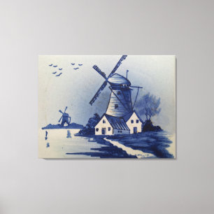Toile Moulin à vent bleu blanc de Delft vintage