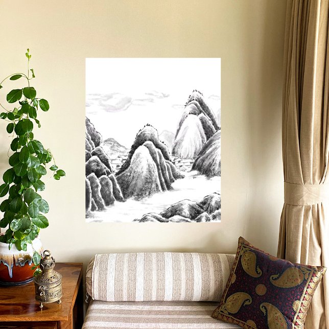Toile Mountain Village - Ink (Créateur téléchargé)
