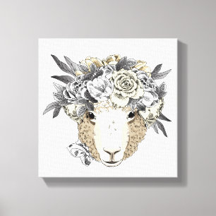 Toile Moutons floraux de halo