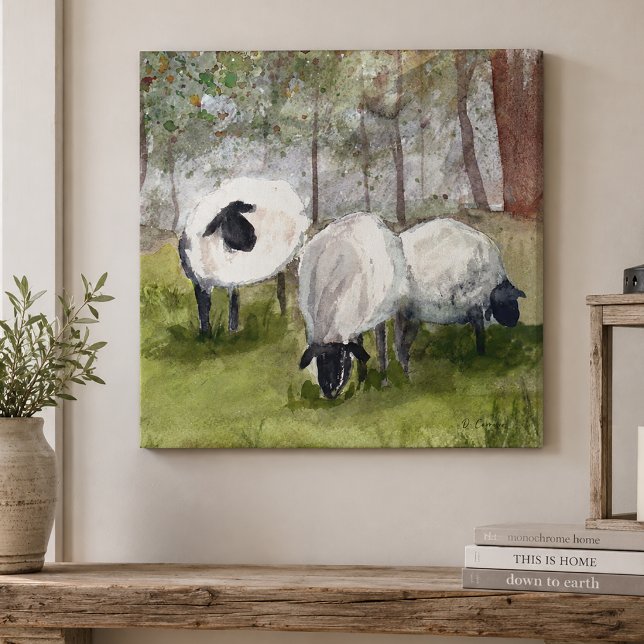 Toile Moutons pâturant à l'aquarelle (Sheep Canvas Wall Art)
