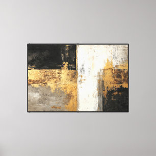 Toile Mur abstrait en blocs noir, blanc, gris et or
