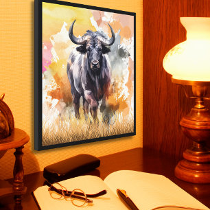 Toile Mur d'aquarelle de Buffalo sauvage Art 32"x32"