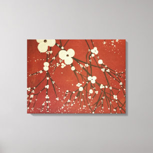 Toile Mur rouge de Triptych, fleurs modernes japonaises