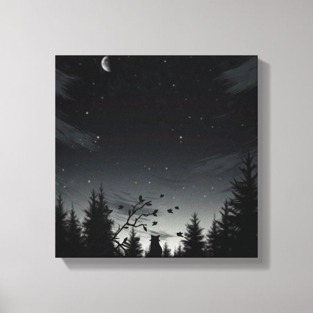 Toile Murmures de minuit : Chat sous les étoiles (Recto)