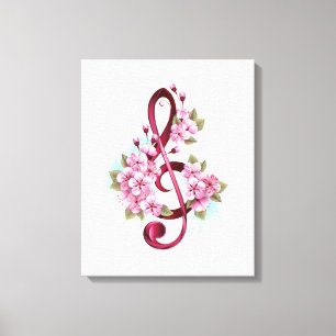 Toile Musical treble clef notes with Sakura flowers