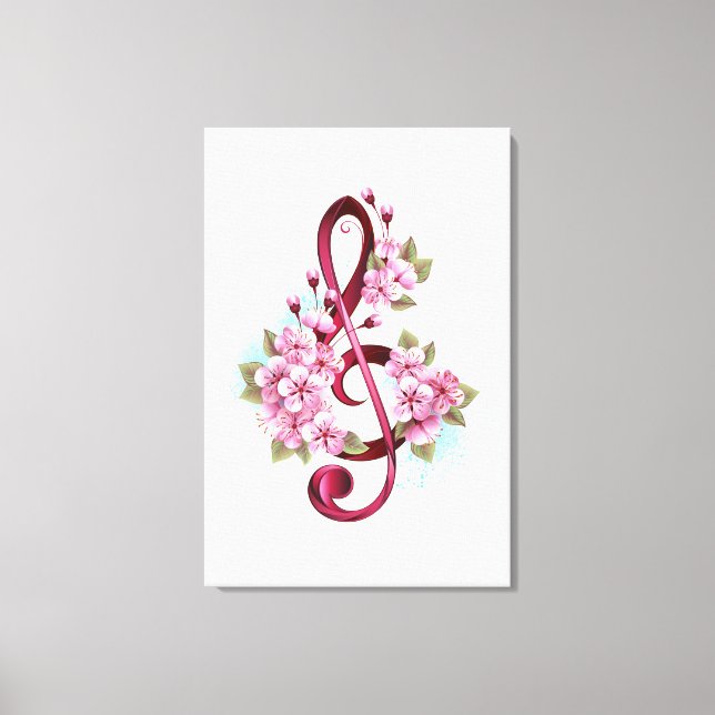 Toile Musical treble clef notes with sakura flowers (Recto)
