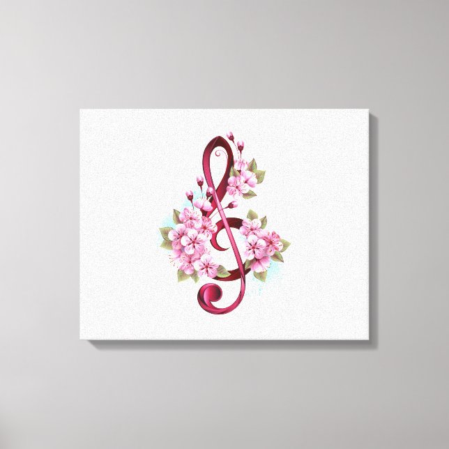 Toile Musical treble clef notes with sakura flowers (Recto)