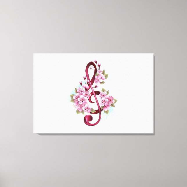 Toile Musical treble clef notes with sakura flowers (Recto)