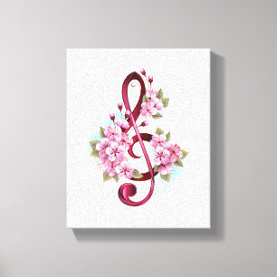 Toile Musical treble clef notes with Sakura flowers