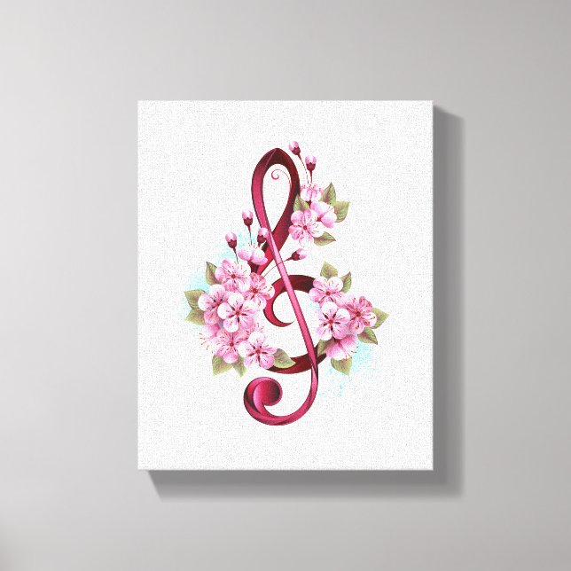 Toile Musical treble clef notes with Sakura flowers (Recto)