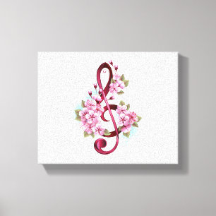 Toile Musical treble clef notes with sakura flowers
