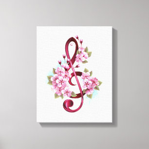 Toile Musical treble clef notes with sakura flowers