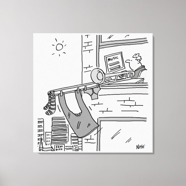 Toile Musicien Drôle Joueur Trombone (Recto)