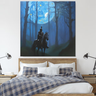 Toile Mystérieux Chevalier Noir dans la Forêt Lune