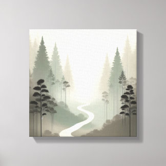 Toile Mystic Forest Path in Soft Fog Minimalism