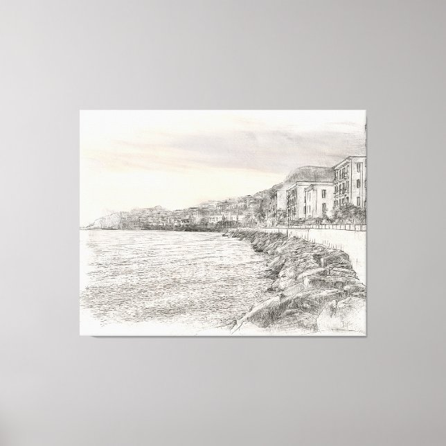 Toile Naples cityscape sketch along beautiful bay coastl (Recto)