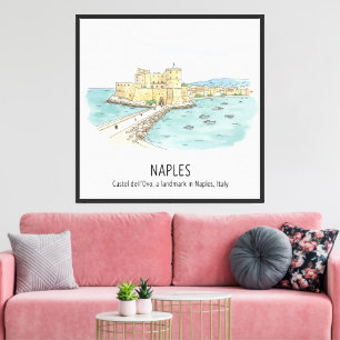 Toile Naples Italie Voyage Art: Castel dell'Ovo Aquarell