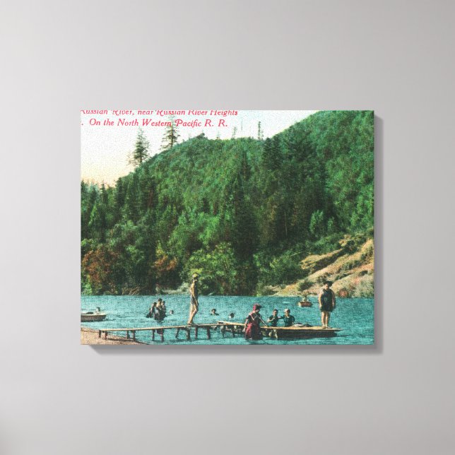 Toile Natation à proximité du quai sur la rivière russe (Recto)