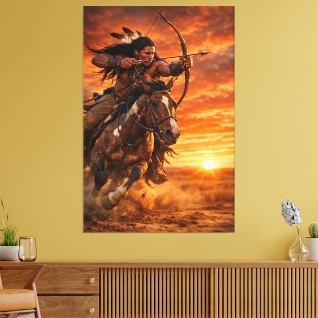 Toile Native American Warrior Galloping Horse at Sunset (Insitu(Salon))