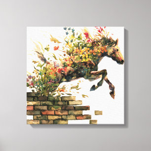 Toile Nature Botanique Cheval Floral Jumping