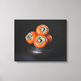 Toile Nature morte avec kakis sur fond noir