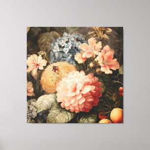 Toile Nature morte florale vintage avec floraison rouge