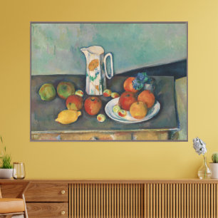 Toile Nature morte, Pot à lait et fruits sur une table,