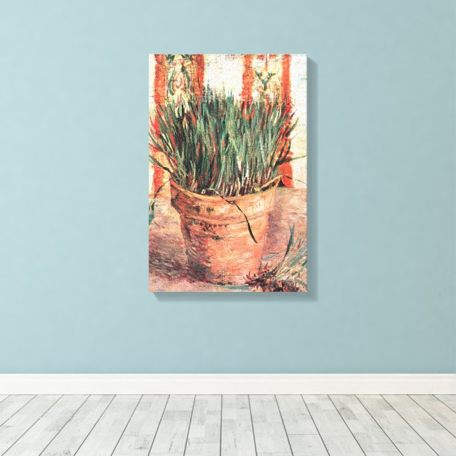 Toile Nature morte Pot de fleurs avec ciboulette par Vin (Insitu (Plancher de Bois))