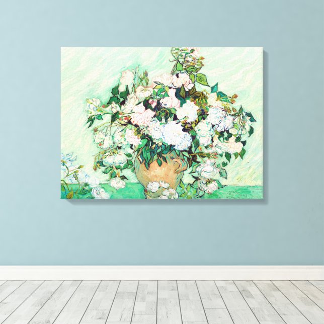 Toile Nature morte Roses dans un vase par Vincent van Go (Insitu (Plancher de Bois))