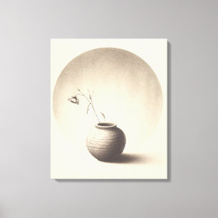 Toile Nature morte sépia éthérée - Fleur séchée dans un