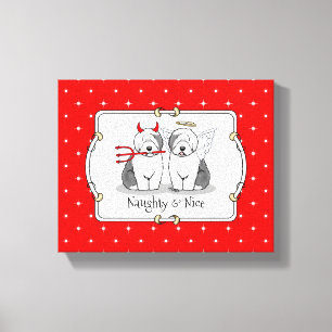 Toile Naughty & Nice Old English Sheepdogs (Grey 1)