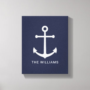 Toile Nautical White Anchor and Custom Nom on Navy Blue