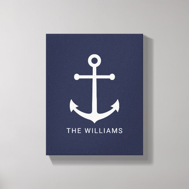 Toile Nautical White Anchor and Custom Nom on Navy Blue (Recto)