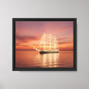 Toile Navire à voile haute avec lumières de Noël -