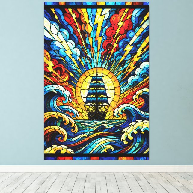 Toile Navire naviguant à travers la tempête (Insitu (Plancher de Bois))