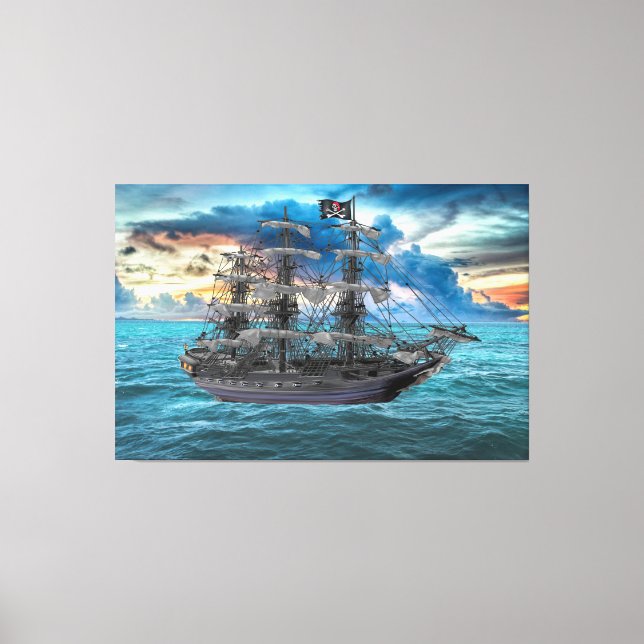TOILE NAVIRE PIRATE ANCRÉ AU COUCHER DU SOLEIL (Recto)