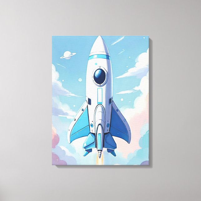 Toile Navire spatial volant dans le ciel (Recto)