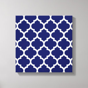 Toile Navy Blue White Moroccan Quatrefoil Pattern #5