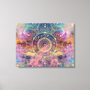 Toile Nebula couleur or Mandala Aquarelle colorée
