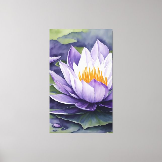 Toile Nénuphar pourpre - Aquarelle de fleurs Art Imprime (Recto)