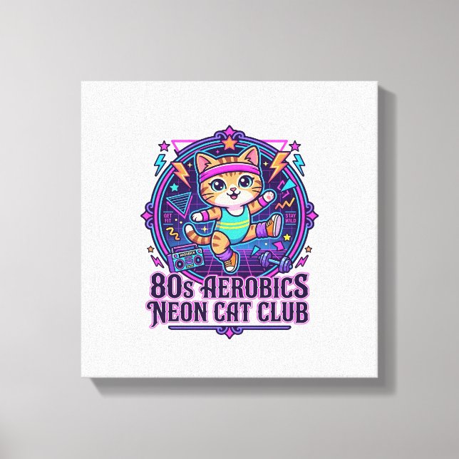 Toile Néon de chat aérobic des années 80 - Conception dr (Recto)
