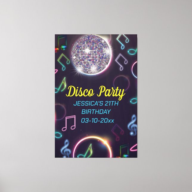 Toile Neon Glow Disco Dance Anniversaire (Recto)