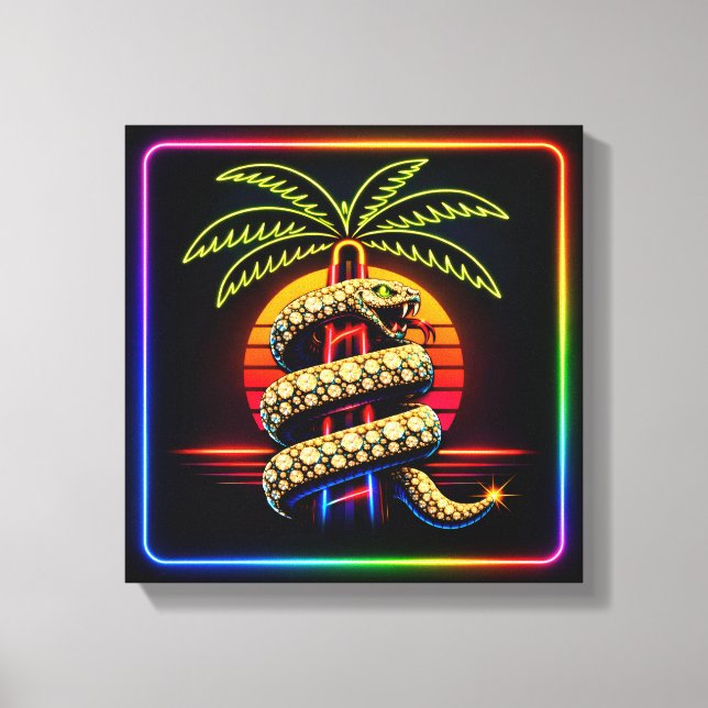 Toile Neon Lux Nuits de Miami serpent incrusté de diaman (Recto)