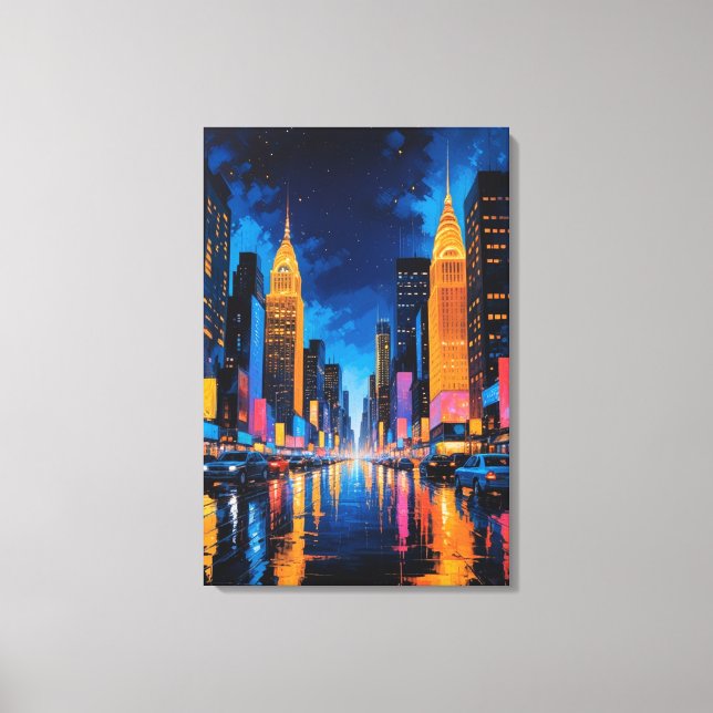 Toile Neon Metropolis - Vibrant Nightscape Art (Recto)